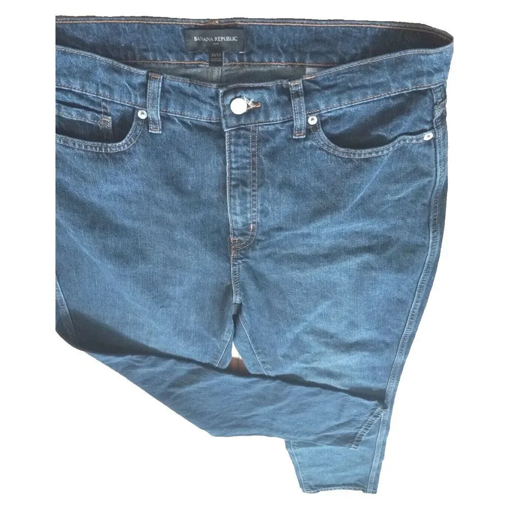 Banana Republic Navy Blue Jeans Mens 36X40 Inseam 29 Tapered Fit Athleisure